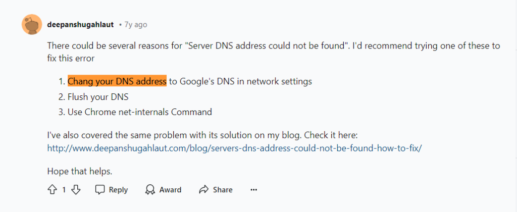 DNS Address Not Found Error and Solution