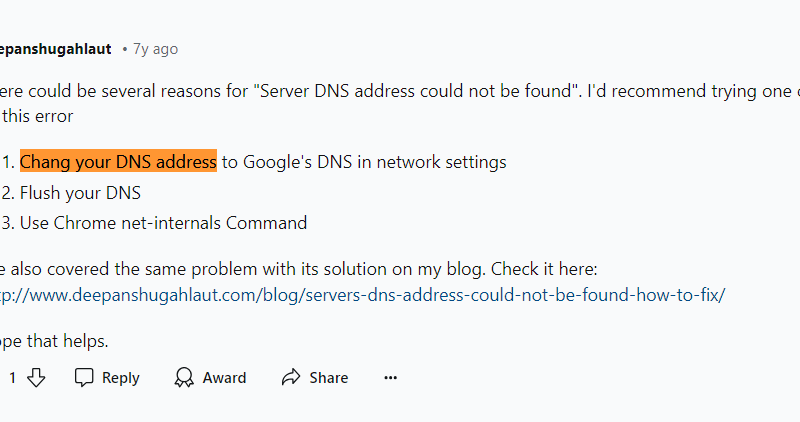 DNS Address Not Found Error and Solution